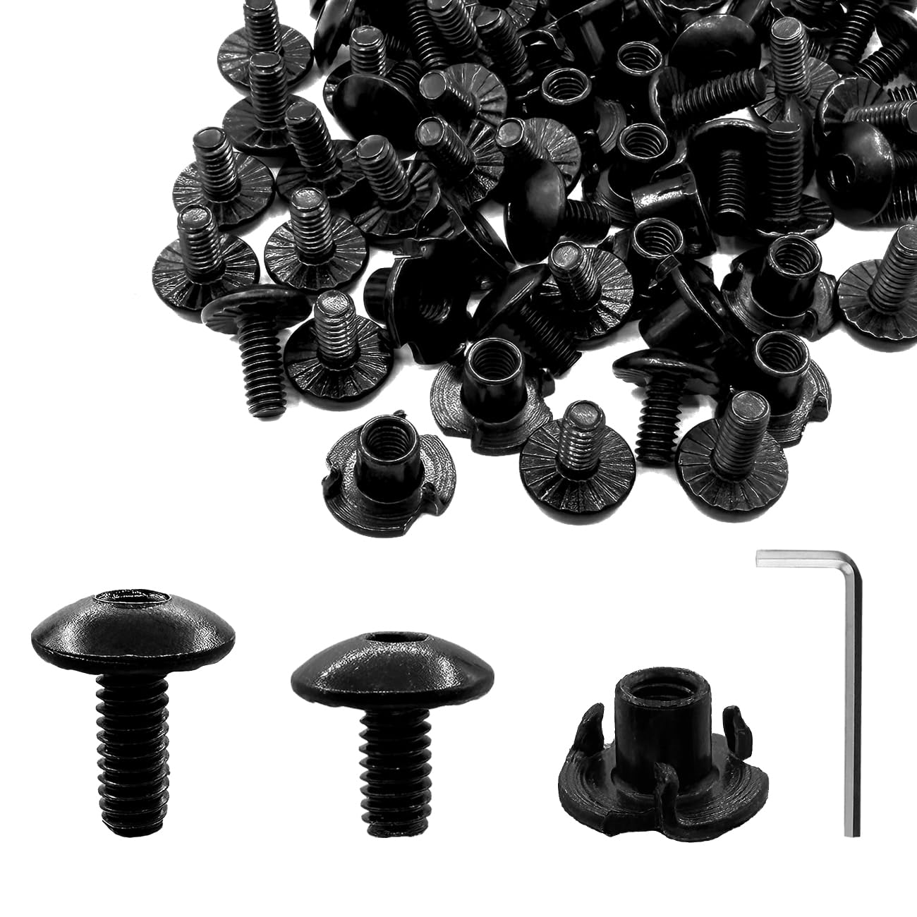 60 Pcs Black 3 Prong T-Nuts Gun Holster Screw Kits #8-32 x 5/16